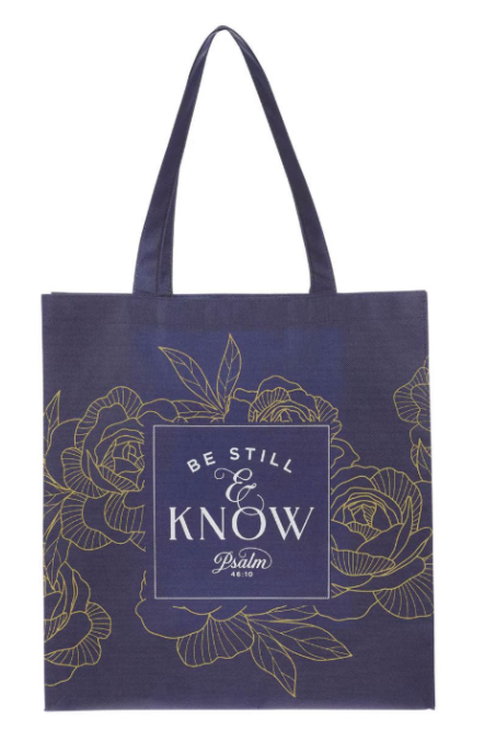 Be Still Navy Floral Shopping Tote Bag