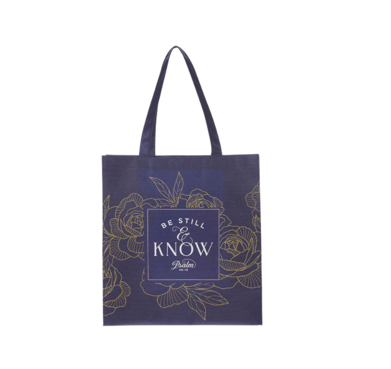 Be Still Navy Floral Shopping Tote Bag