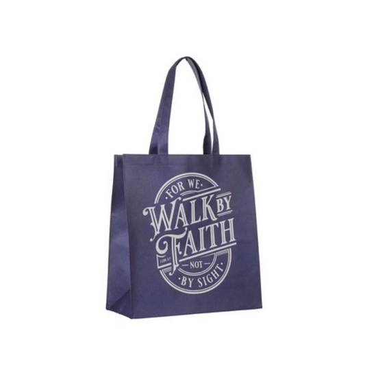 Walk By Faith Blue Shopping Tote Bag