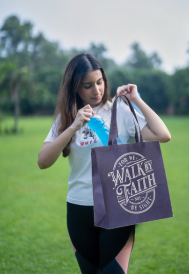 Walk By Faith Blue Shopping Tote Bag