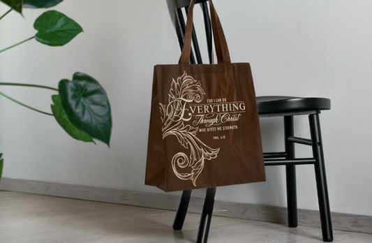 Everything Through Christ Fluted Iris Shopping Tote Bag - Philippians 4:13